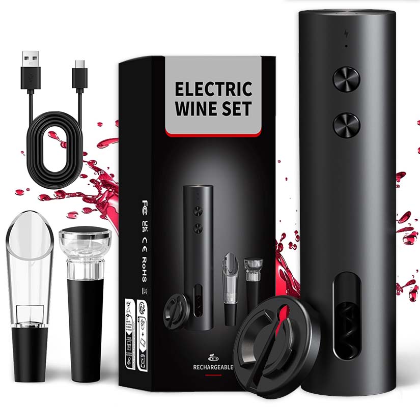 Wine Opener Electric - 4-in-1電動ワインオープナーセットUSB充電式電動自動コルク抜きオープナーセットストッパー、注ぎ口