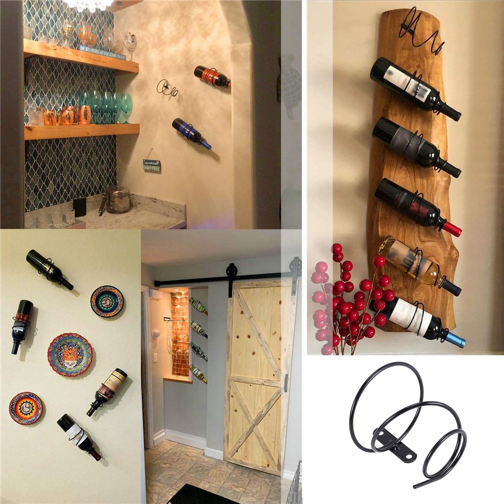 Wine Rack Wall Mount - 24時間配送 3パック シンプルなシングルボトル壁掛けワインラック、ワインボトルディスプレイラック、メタル製吊り下げワインラック