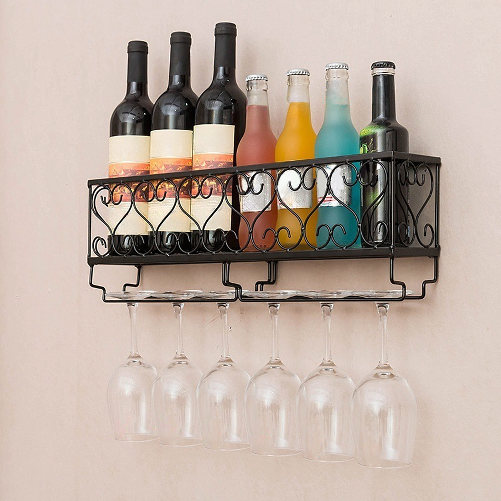 Wine Rack Wall Mount - 1 個の壁掛けワインボトルラック高品質の金属製簡単設置安定した配置ホームバー装飾用ワインウォールラック