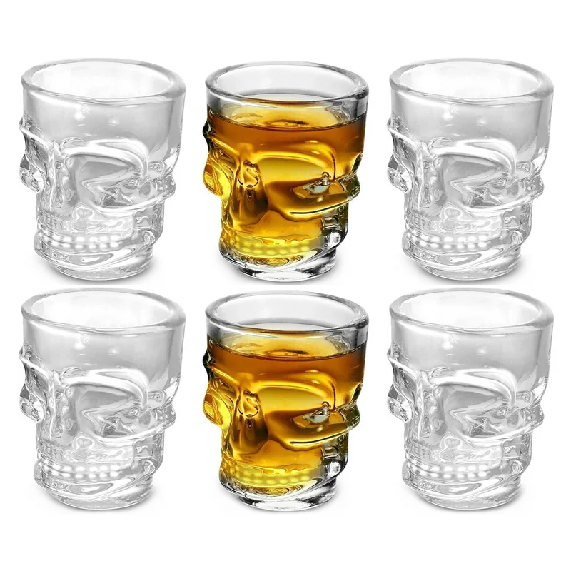 Whisky Beer And Wine - クリエイティブスカルヘッドショットグラス、クリアクリスタルワインカップ、酒、ウイスキー、ウォッカ、ビール、パーティー用スタイン、バー、ハロウィーンギフト、1個、2個
