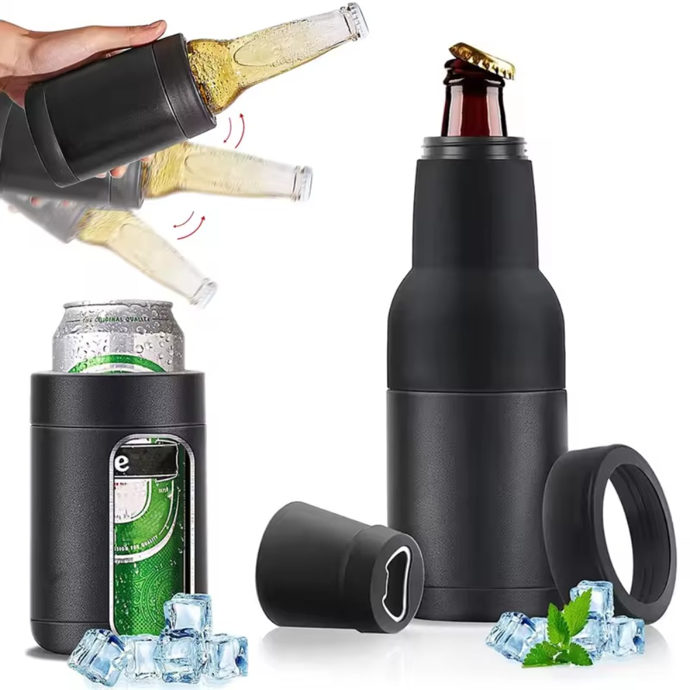 Wine Beer Cooler - 3 in 1ステンレス鋼製ビールボトルクーラー、断熱二重壁ビールボトル断熱ホルダー、12オンス真空断熱