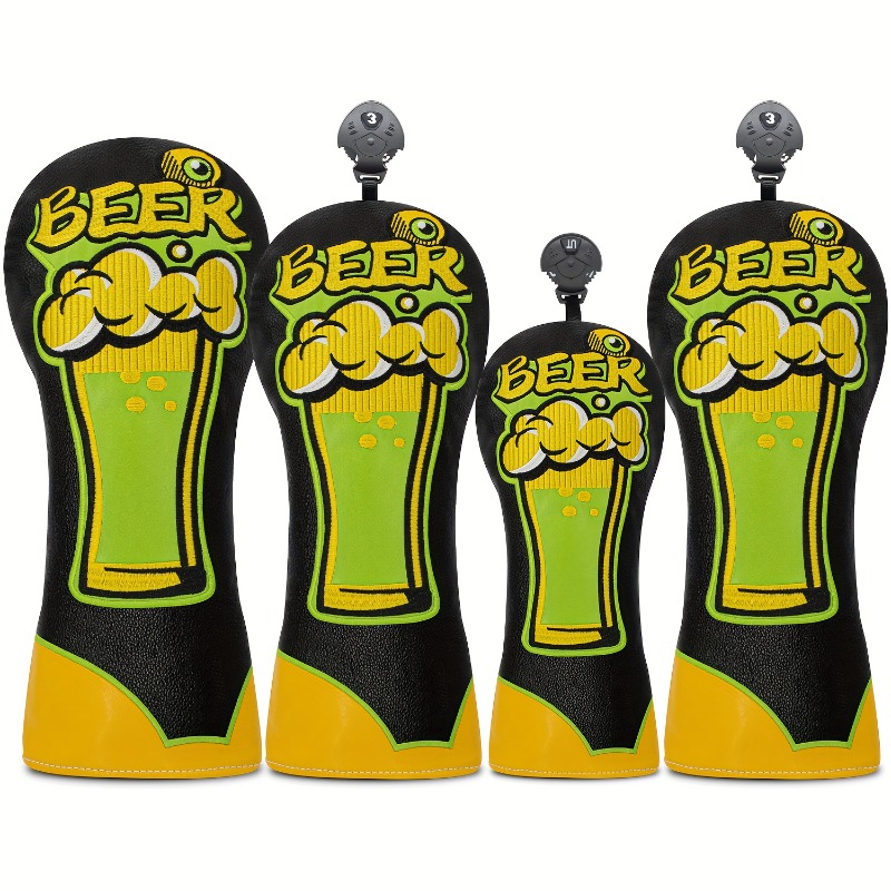 Beer & Wine Jockey Plaza Shopping - ゴルフクラブヘッドカバー - ビールマグデザイン、ビール瓶グラフィック付き、傷つきにくいクラブヘッドプロテクター