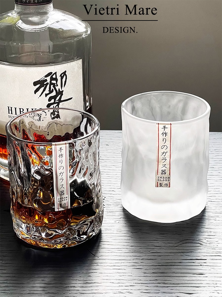 Wine Beer Drink - 手作りのベトナムガラスカップ、ハンマーパターンのウイスキー・ビール用カップ、和風レトロクリスタルガラスワインカップ（食事用）