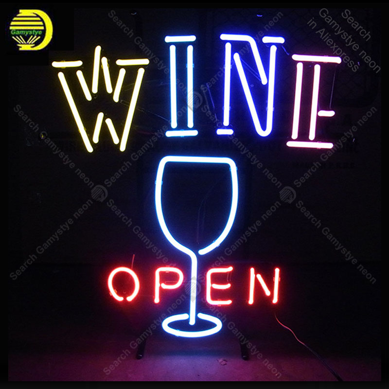Wine Beer Store - オープンワインとワインカップのネオンサイン、アートホームリフォーム、手工芸品店、本物のガラス管、ホワイトボード、バールームのアクセサリー