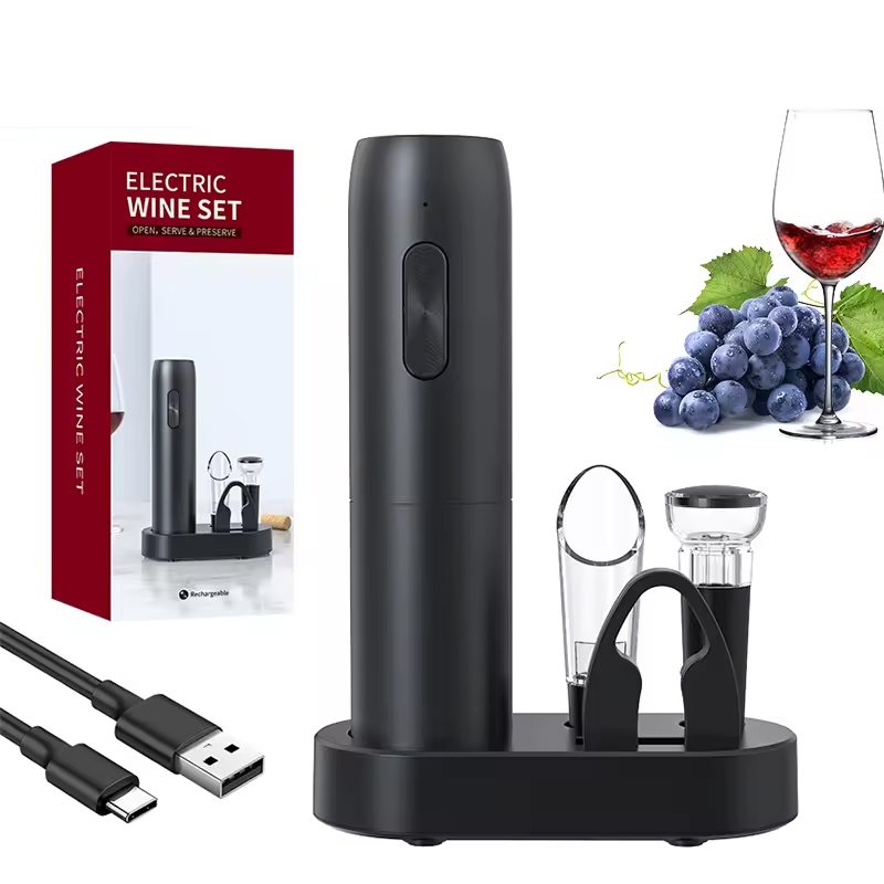 Wine Beer Bottle - 4-in-1 電気ボトルワインオープナーセット充電式電動自動コルク抜きワインオープナーセットワインストッパー、ワインポアラー