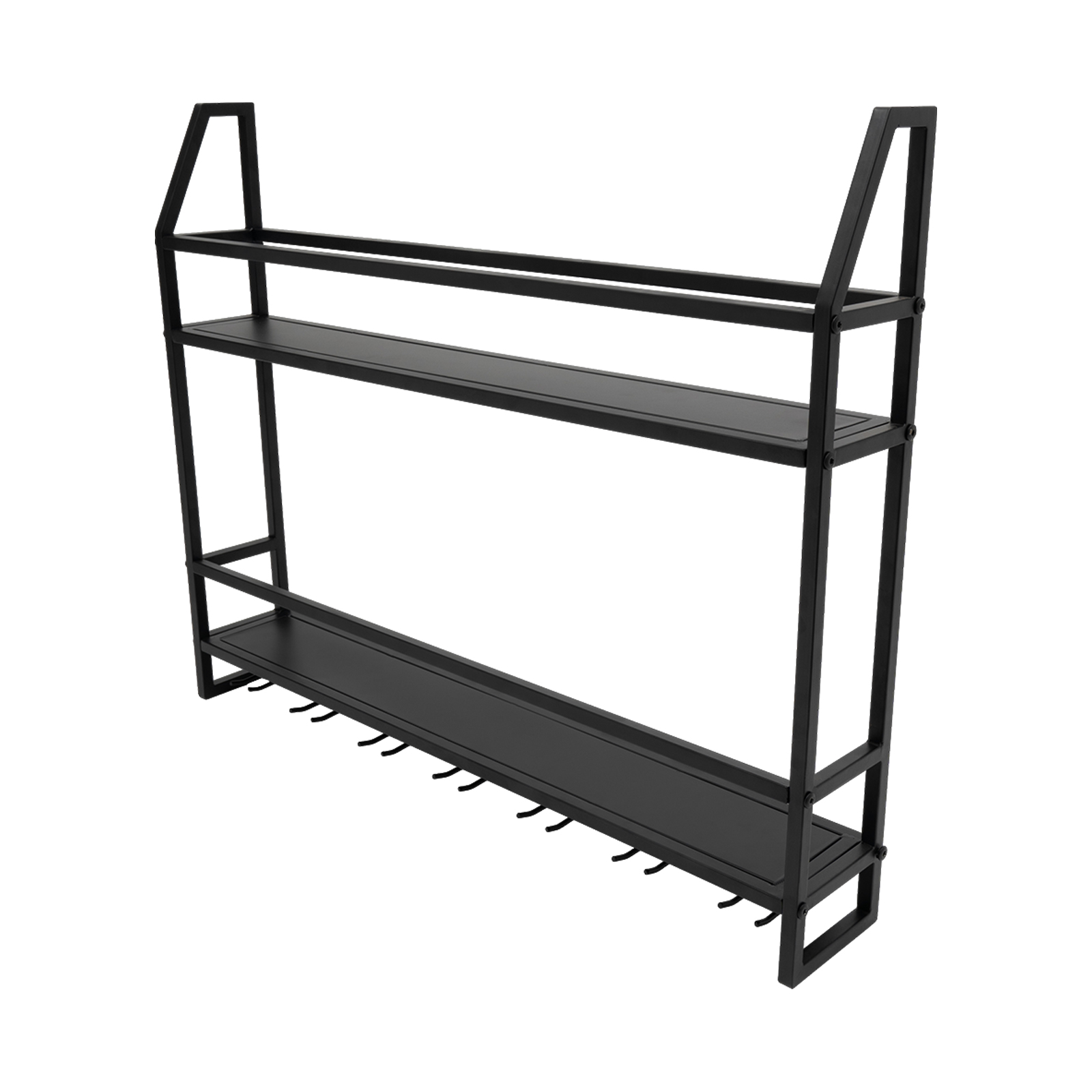 Wine Rack Wall Mount - 二層ワインラック壁掛けグラスホルダー棚オーガナイザー棚収納7グラスフック吊り下げ式キッチンレストラン用