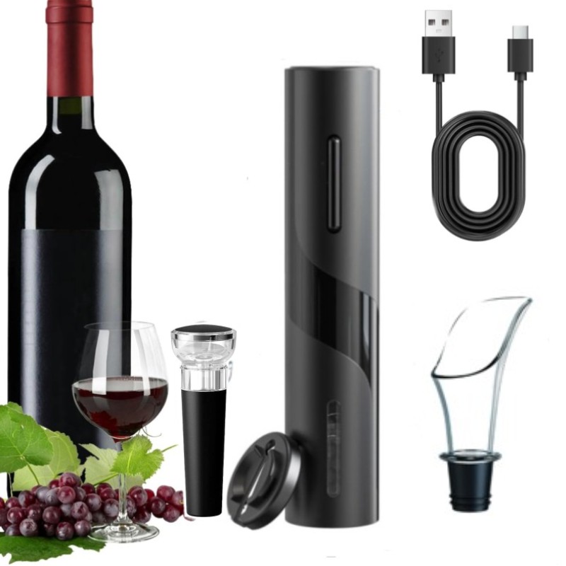 Wine Opener Electric - 充電式多機能電動自動コークスクリューワインオープナーセットワインストッパーワインビールキャップオープナーキッチンアクセサリー