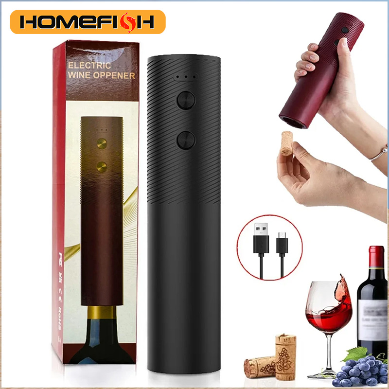 Wine Opener Electric - ホームフィッシュ 電動ワインオープナー 自動赤ワインコルク抜き 充電式ワインオープナー ワンクリックボタン ワインツール