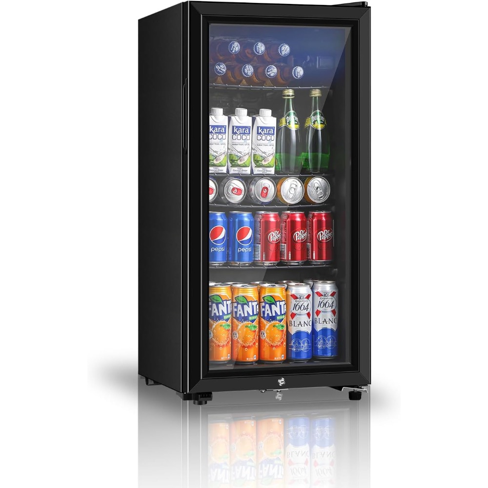 Wine Beer Cooler - 飲料冷蔵庫、3.2立方フィートのミニ冷蔵庫、ソーダ、ビール、ワイン用の二重ガラスドアクーラー、家庭用