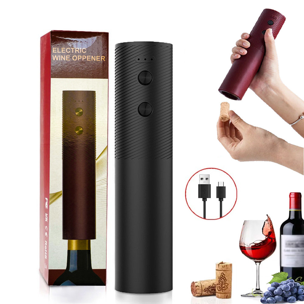 Wine Opener Electric - 電動ワインボトルオープナー自動赤ワインコルク抜き充電式ワインオープナーワンクリックボタンワインツールキッチン製品
