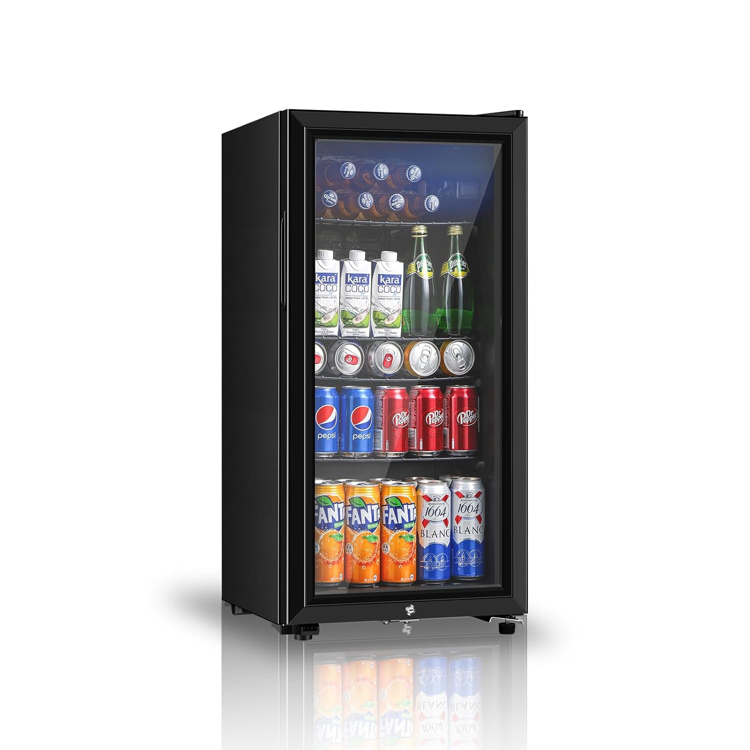Wine Beer Cooler - 飲料用冷蔵庫、3.2立方フィートのミニ冷蔵庫（両開きガラスドア）、家庭、オフィス用のソーダ、ビール、ワイン用クーラー、カスタマイズ可能