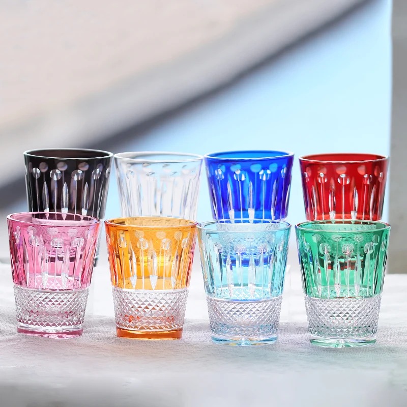 手作りの手彫りマルチカラークリスタルガラス製ウィスキータンブ - Wine Beer Jp のレビューと価格