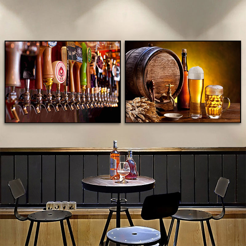 キッチンバー赤ワインぶどうビールボトルキャンバス絵画静物北欧 - Wine Beer Bottle のレビューと価格