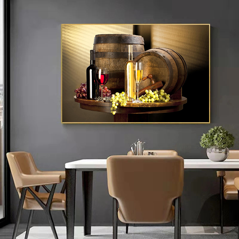 キッチンバー赤ワインぶどうビールボトルキャンバス絵画静物北欧 - Wine Beer Bottle のレビューと価格