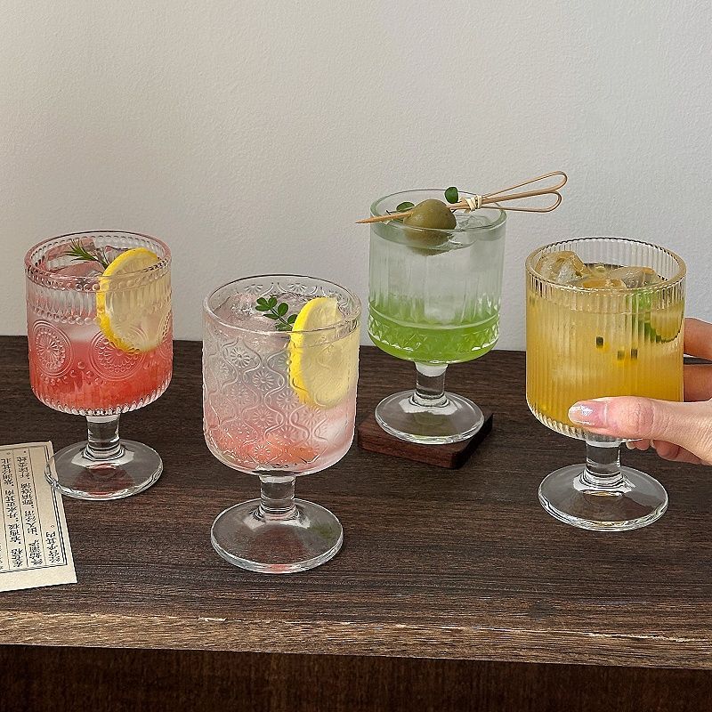 4 個セットヴィンテージエンボス加工混合パターンワイングラス - Wine Beer Mix のレビューと価格