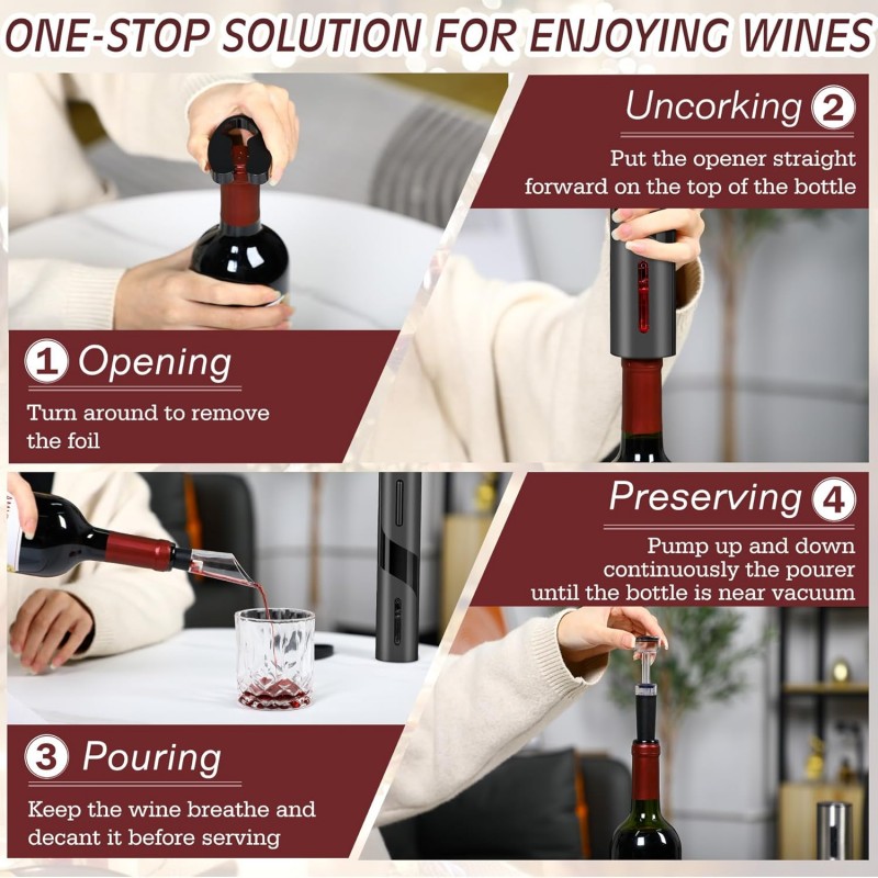 充電式多機能電動自動コークスクリューワインオープナーセットワ - Wine Opener Electric のレビューと価格