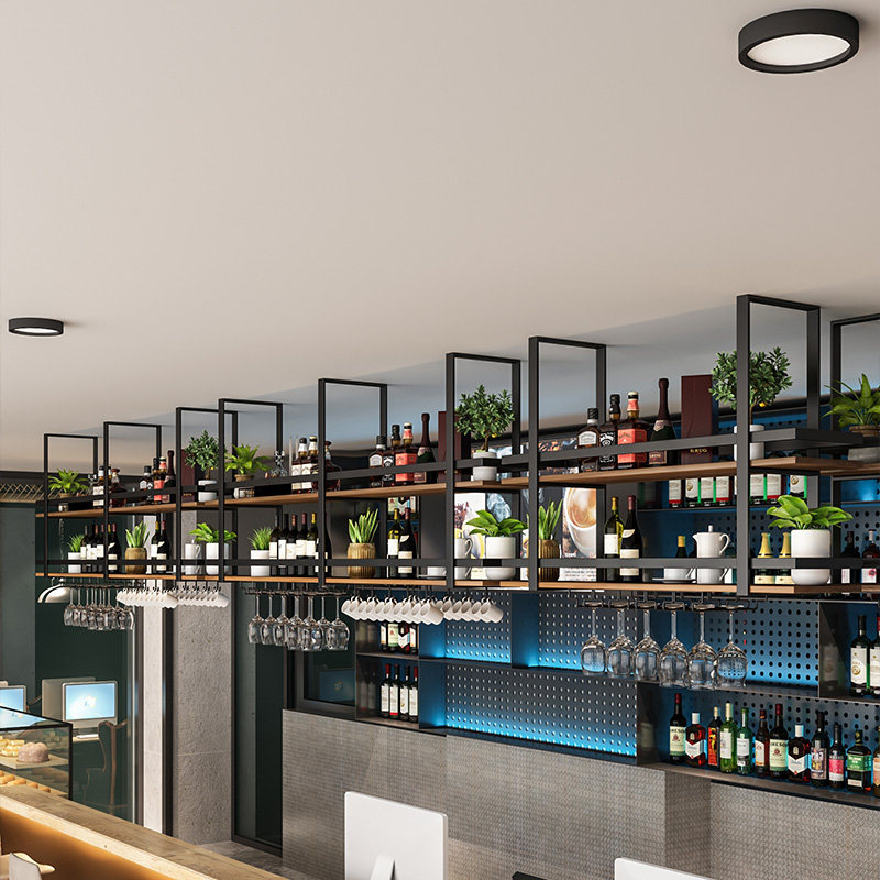 シンプルな金属製錬鉄ハンガーシェルフバー、キッチン吊り下げ天 - Wine Rack Wall Mount のレビューと価格