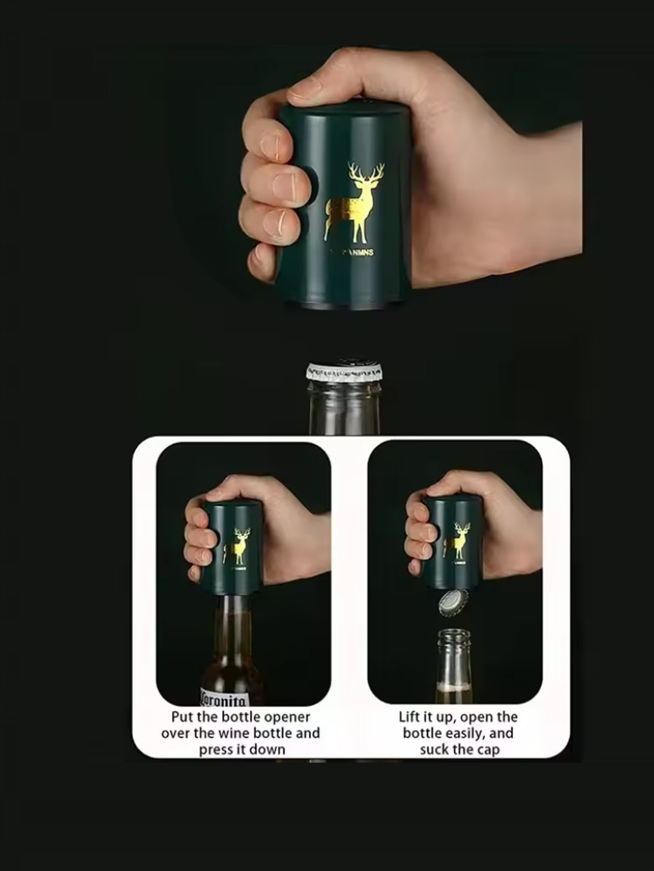 1 個自動ビール栓抜きステンレス鋼プレス蓋ビールコルク抜きツ - Wine Beer Bottle のレビューと価格