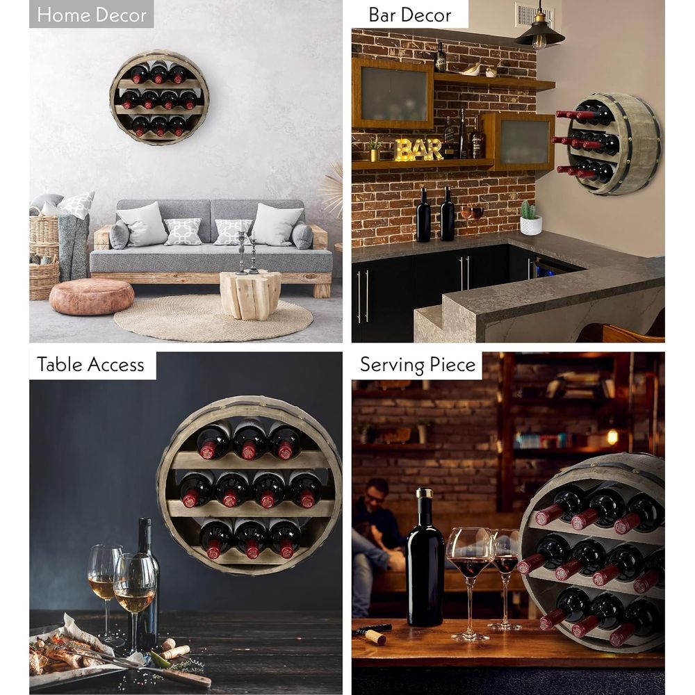天然木製の工業用壁掛けバレルワインホルダー（10本用）、装飾 - Wine Rack Wall Mount のレビューと価格