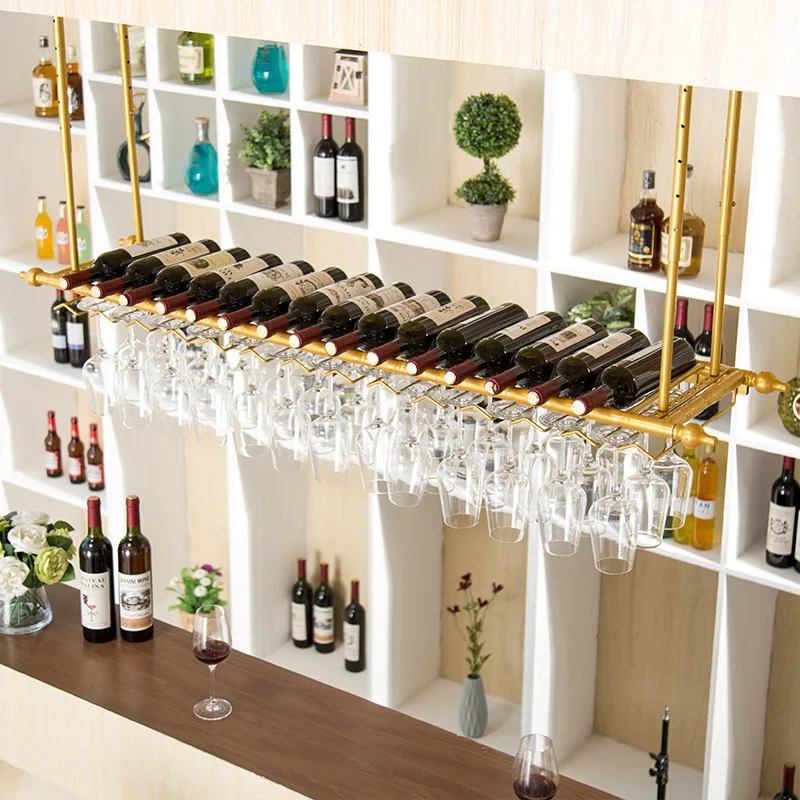 ヴィンテージブロンズ黒鉄金属鋳造天井ハング逆さまワインゴブレ - Wine Rack Wall Mount のレビューと価格