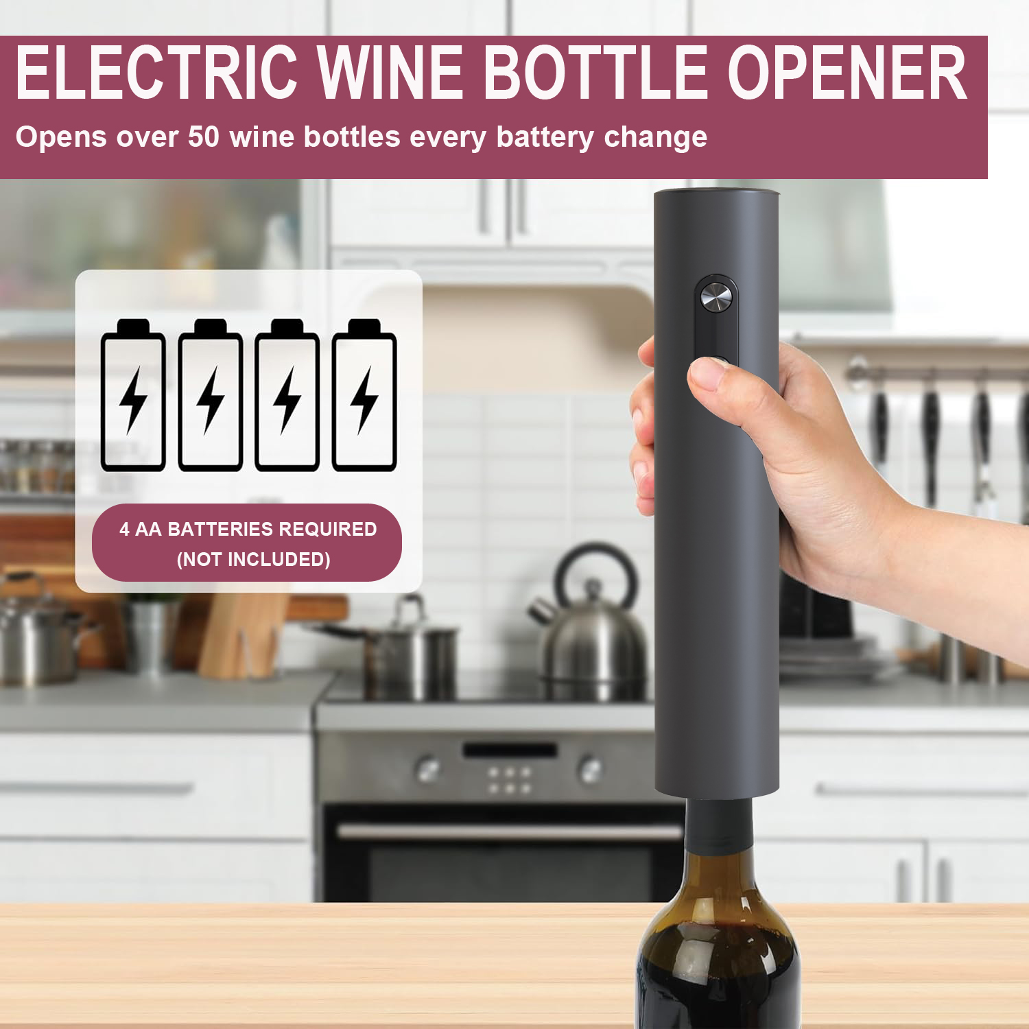 フォイルカッター付き電気ワインオープナー、ブラックコークスク - Wine Opener Electric のレビューと価格