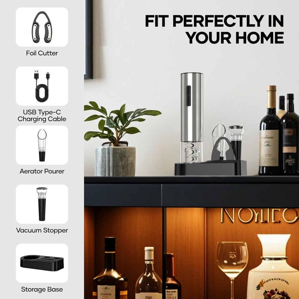 USB充電式電動ワインボトルオープナー（フォイルカッター付き - Wine Opener Electric のレビューと価格