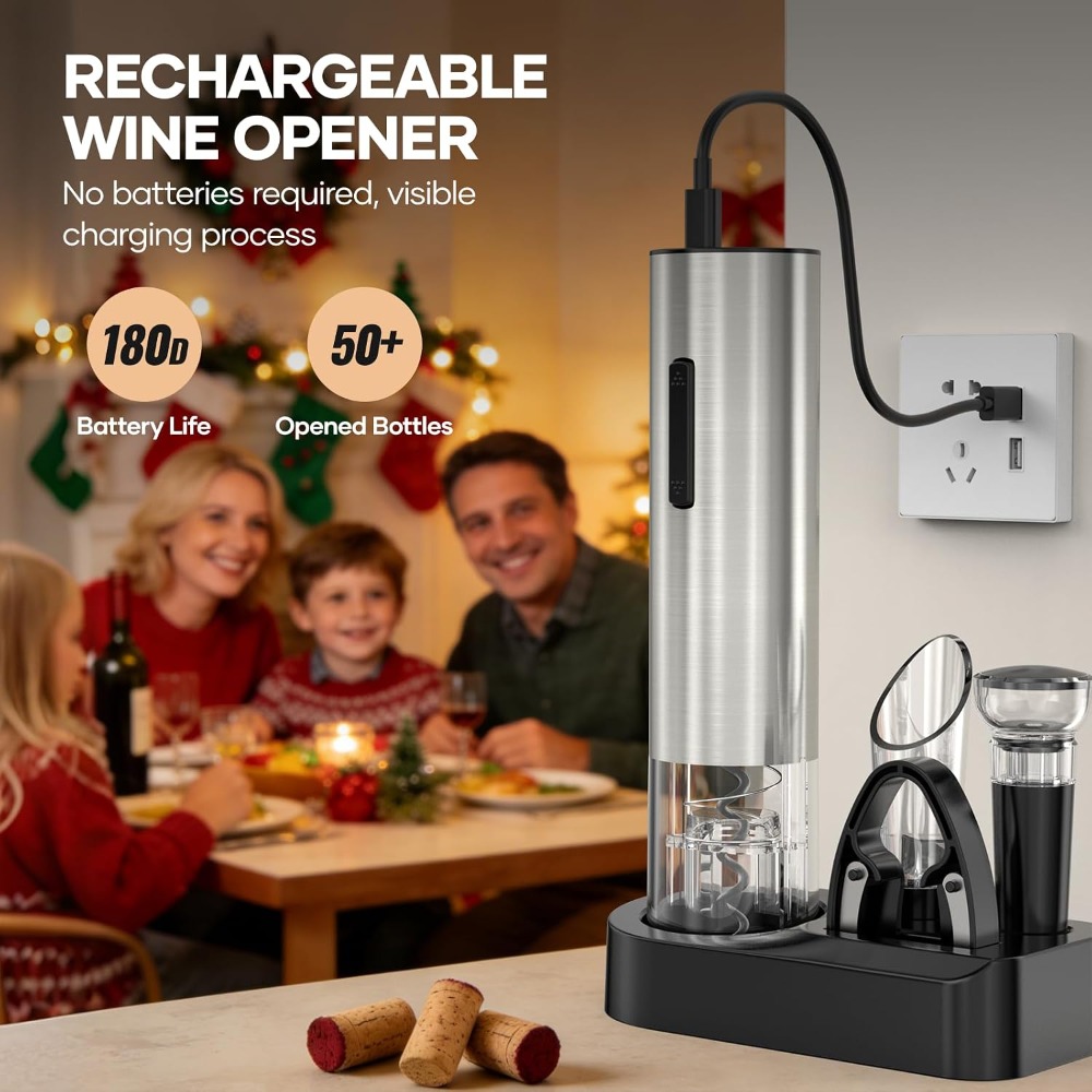 USB充電式電動ワインボトルオープナー（フォイルカッター付き - Wine Opener Electric のレビューと価格